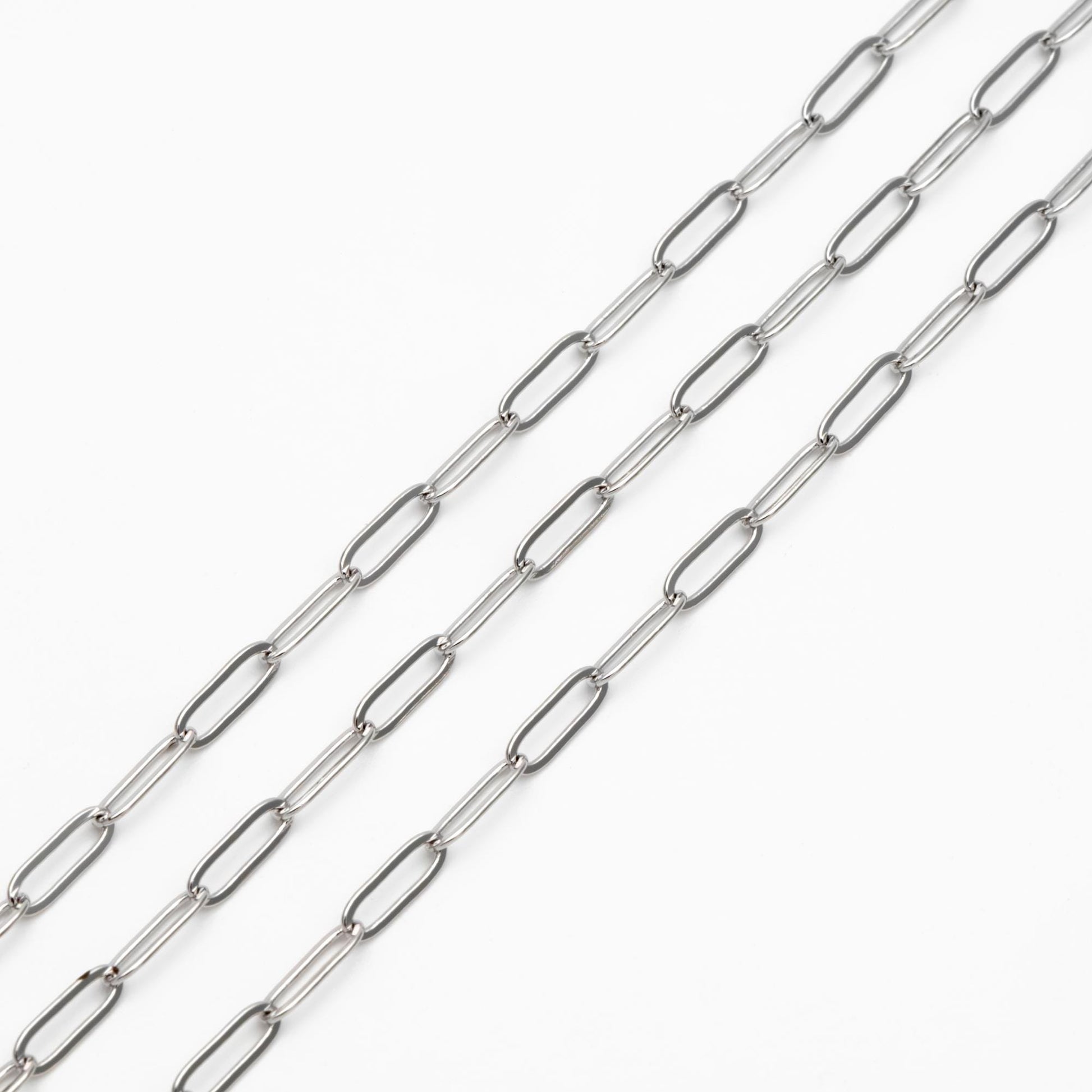 Paperclip Chain Chain, Gold/ Rhodium (silver)/ Rose Gold, Oval Link 3.2x9mm, Long Cable Chain (#LK-272)/ 1 Meter=3.3ft