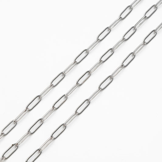 Paperclip Chain Chain, Gold/ Rhodium (silver)/ Rose Gold, Oval Link 3.2x9mm, Long Cable Chain (#LK-272)/ 1 Meter=3.3ft