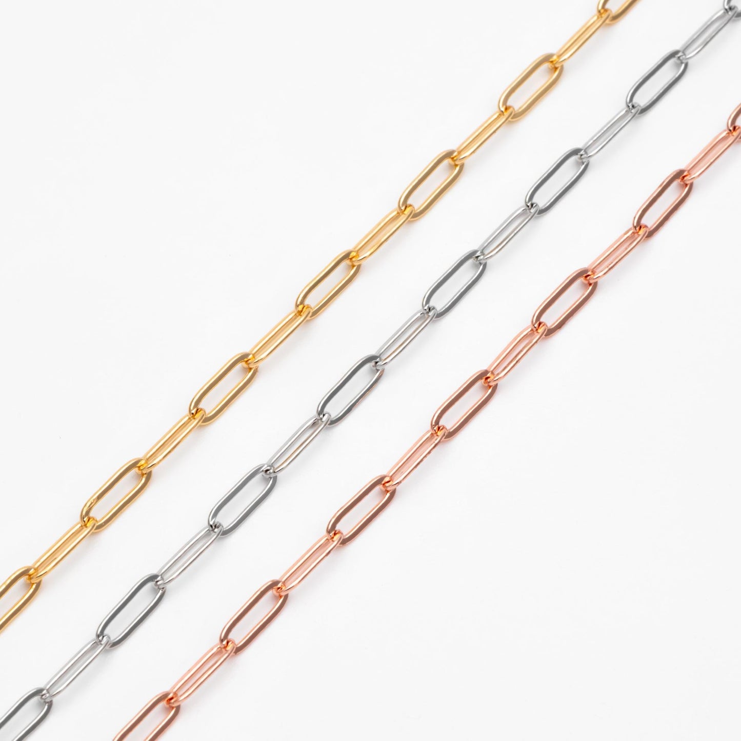 Paperclip Chain Chain, Gold/ Rhodium (silver)/ Rose Gold, Oval Link 3.2x9mm, Long Cable Chain (#LK-272)/ 1 Meter=3.3ft