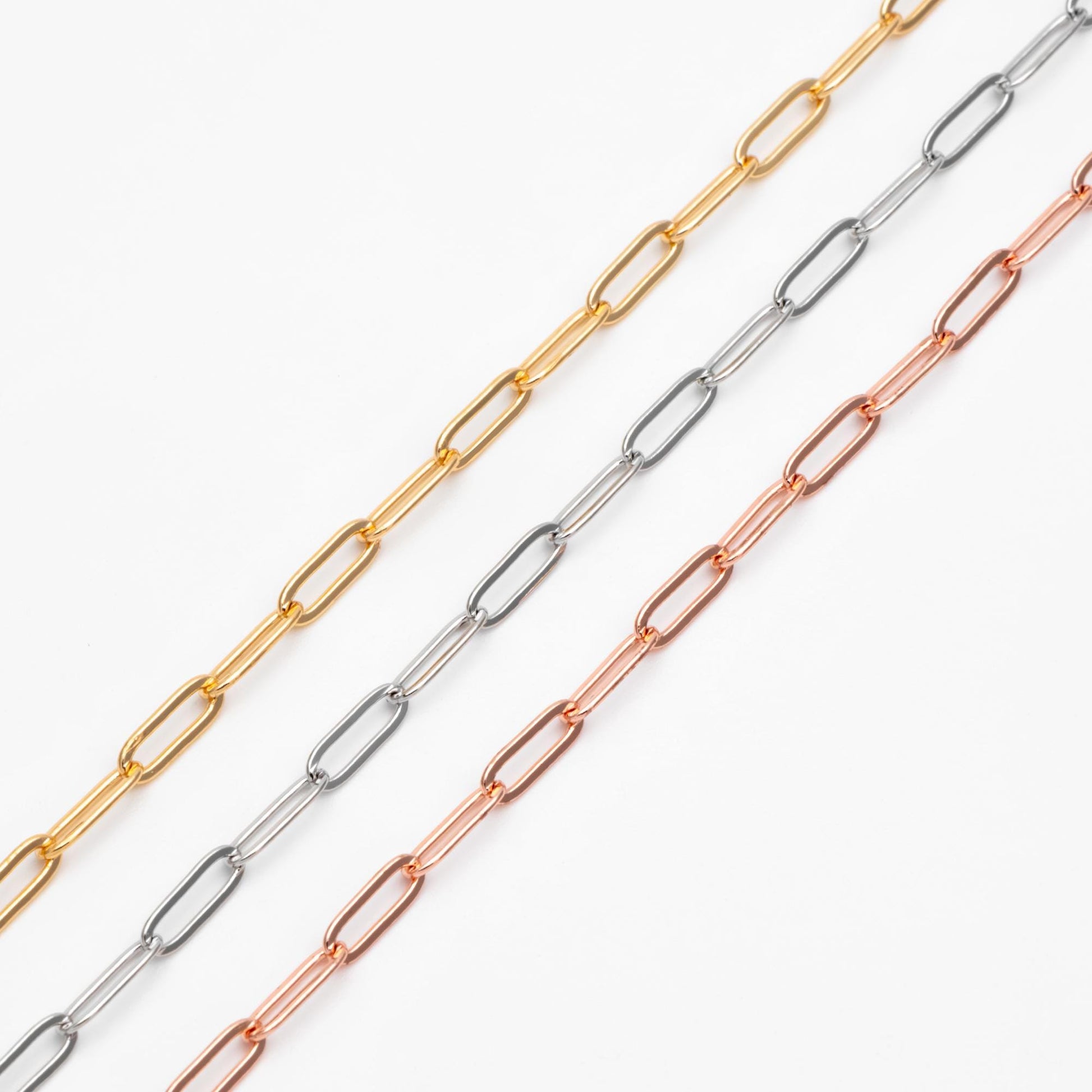Paperclip Chain Chain, Gold/ Rhodium (silver)/ Rose Gold, Oval Link 3.2x9mm, Long Cable Chain (#LK-272)/ 1 Meter=3.3ft
