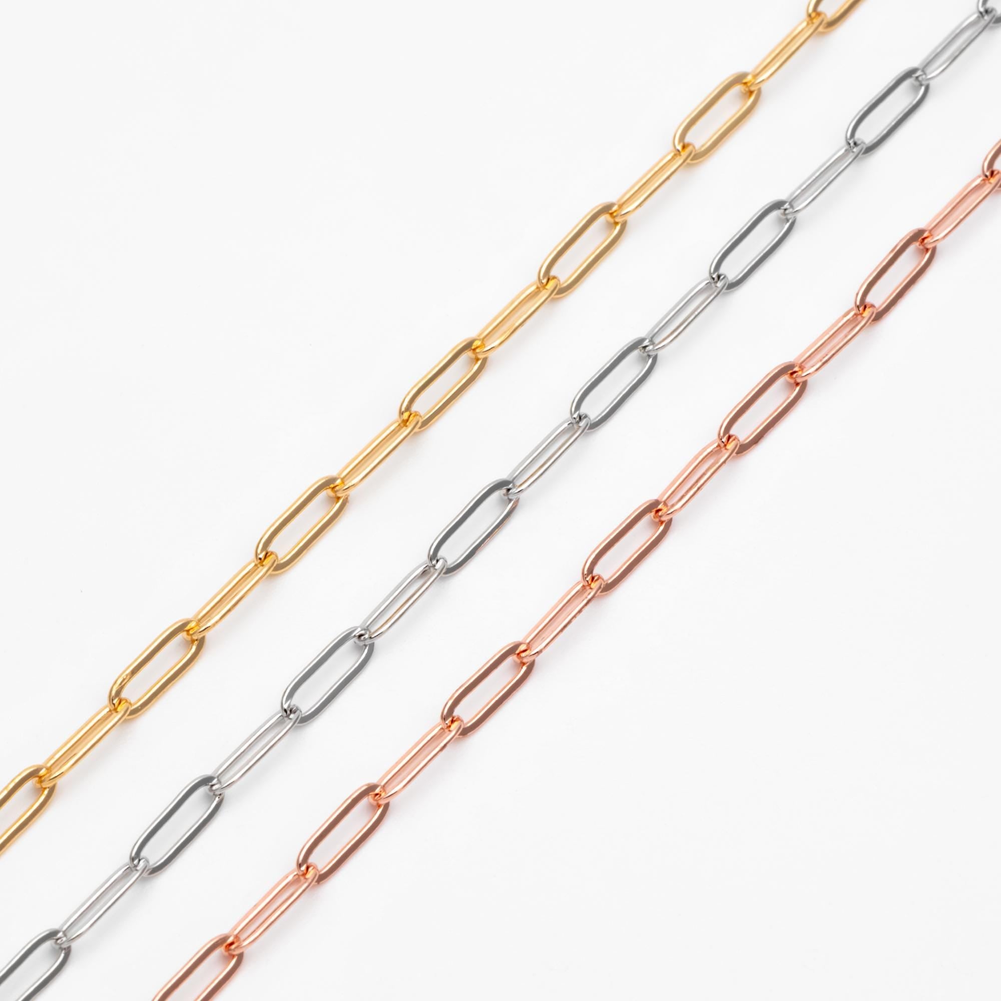 Paperclip Chain Chain, Gold/ Rhodium (silver)/ Rose Gold, Oval Link 3.2x9mm, Long Cable Chain (#LK-272)/ 1 Meter=3.3ft