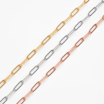 Paperclip Chain Chain, Gold/ Rhodium (silver)/ Rose Gold, Oval Link 3.2x9mm, Long Cable Chain (#LK-272)/ 1 Meter=3.3ft
