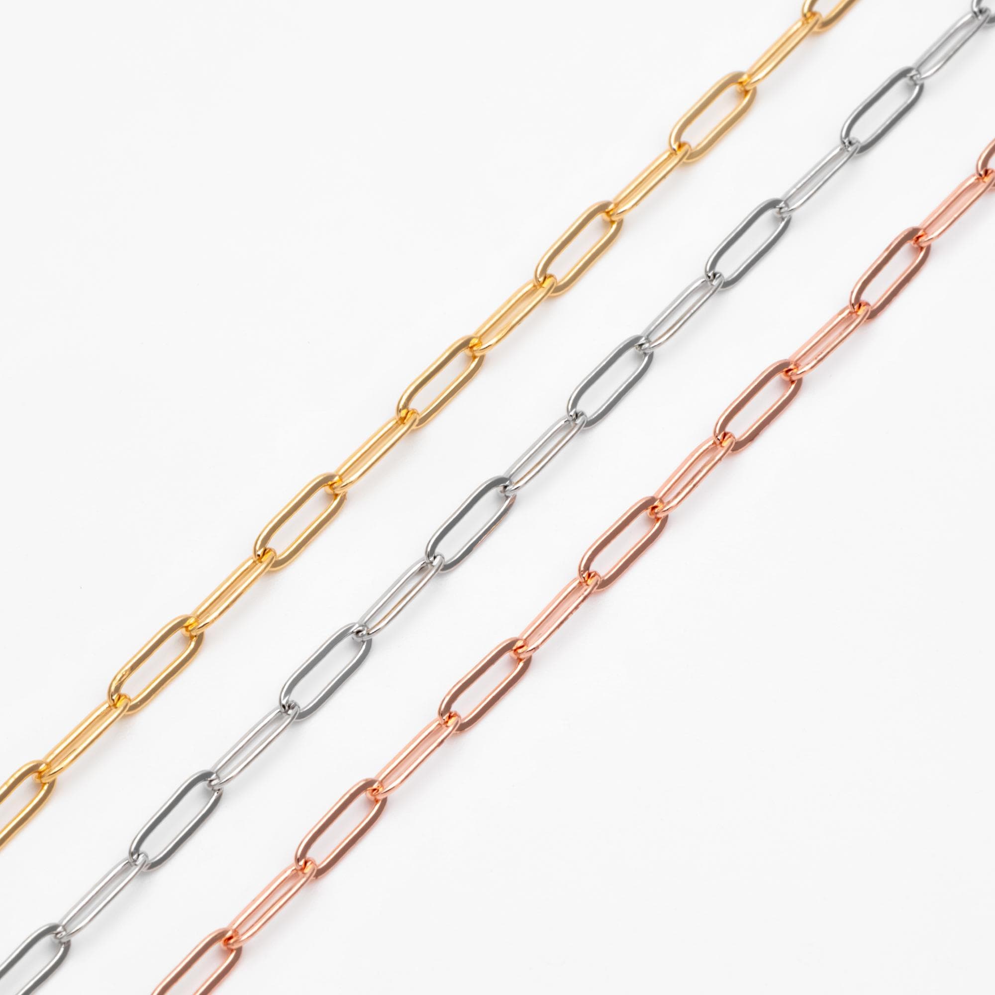 Paperclip Chain Chain, Gold/ Rhodium (silver)/ Rose Gold, Oval Link 3.2x9mm, Long Cable Chain (#LK-272)/ 1 Meter=3.3ft