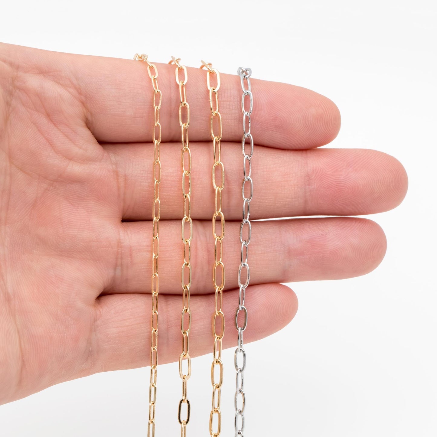 Gold/ Rhodium plated Brass Oval Cable Chains, 2.4/ 2.8/ 3mm Wide, DIY Chain Findings Wholesale (#LK-287)/ 1 Meter=3.3 ft