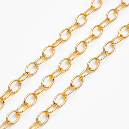 Gold/ Rhodium plated Brass Oval Chains, Link Size 6.3x9mm, Cable Chain Findings Wholesale (#LK-331)/ 1 Meter=3.3 ft