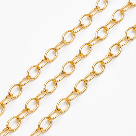 Gold/ Rhodium plated Brass Oval Chains, Link Size 6.3x9mm, Cable Chain Findings Wholesale (#LK-331)/ 1 Meter=3.3 ft
