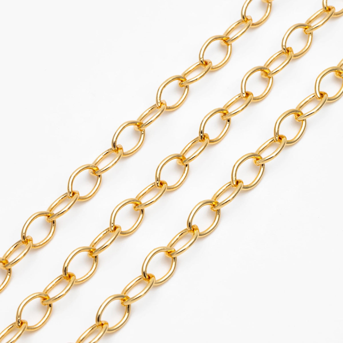 Gold/ Rhodium plated Brass Oval Chains, Link Size 6.3x9mm, Cable Chain Findings Wholesale (#LK-331)/ 1 Meter=3.3 ft