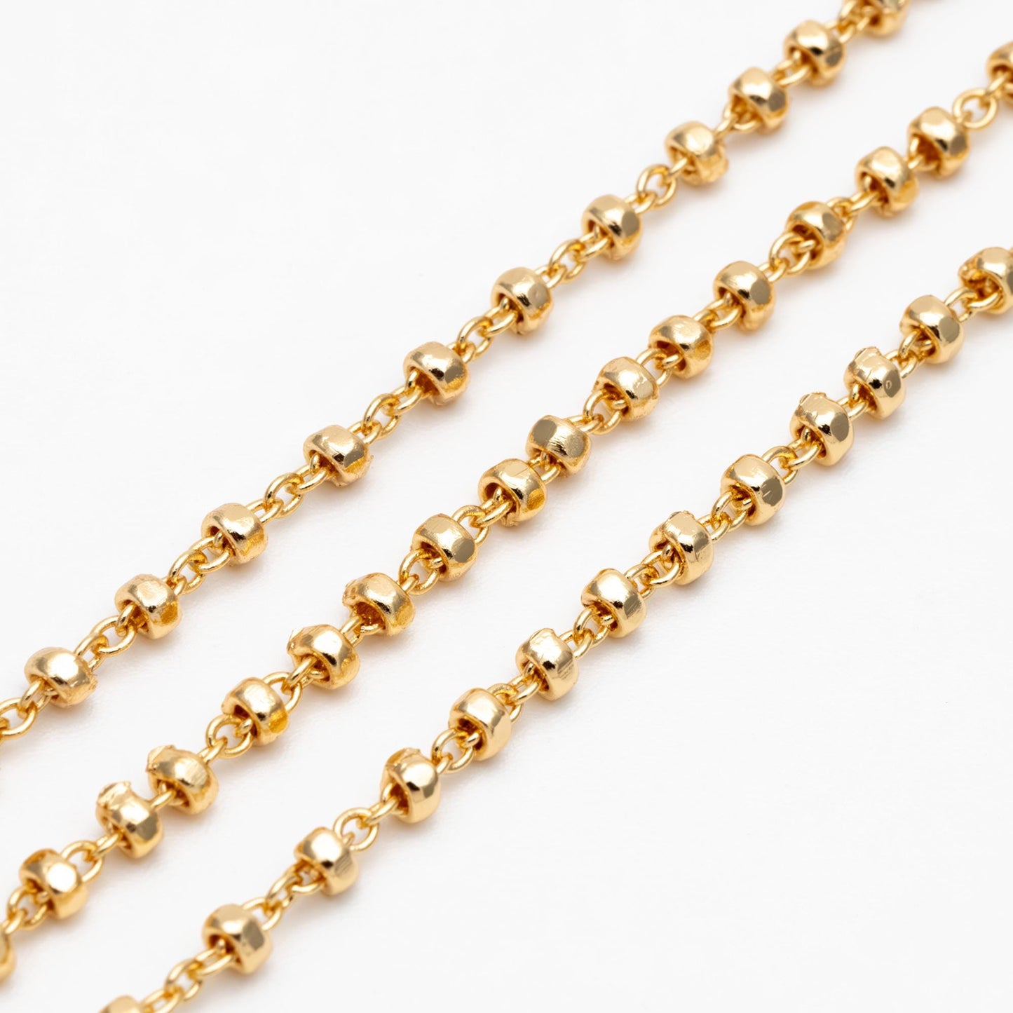 Gold/ Rhodium plated Brass Bead Chains 2.6mm, Dainty Beaded Cable Chain, Necklace Chain Wholesale (#LK-335)/ 1 Meter=3.3 ft