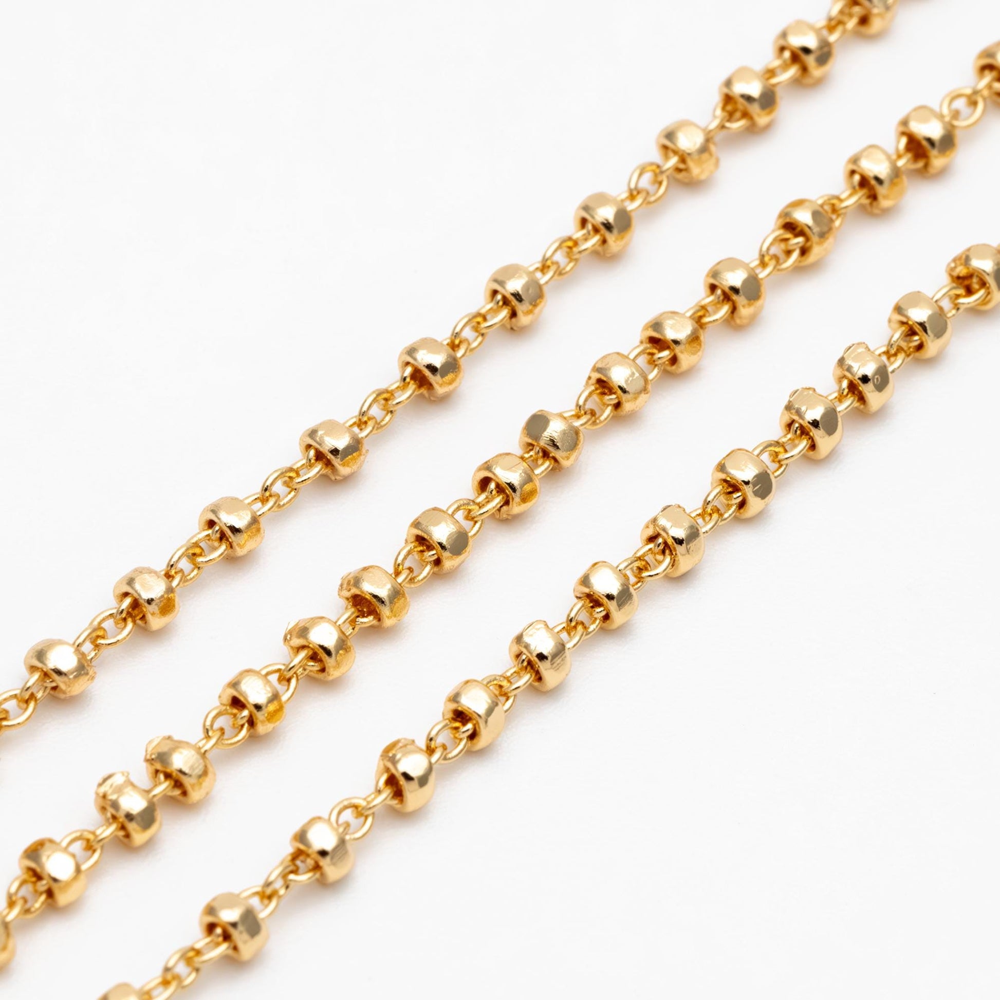 Gold/ Rhodium plated Brass Bead Chains 2.6mm, Dainty Beaded Cable Chain, Necklace Chain Wholesale (#LK-335)/ 1 Meter=3.3 ft