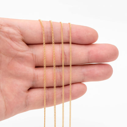 Gold Curb Chain 1.3/ 1.6mm, Gold Plated Brass Chain, Flat Curb Chain Findings (#LK-249)/ 1 Meter=3.3 ft