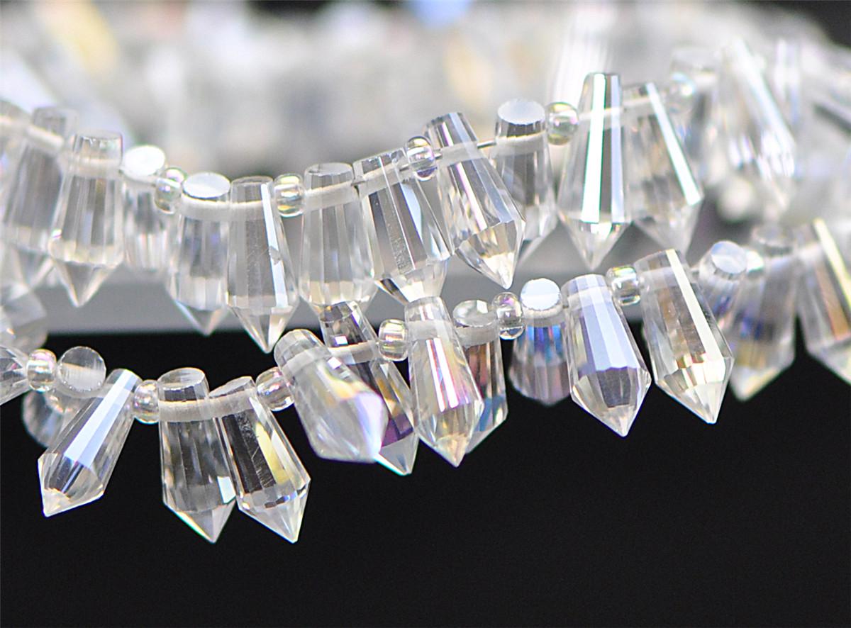 100 beads- Faceted Crystal Briolettes 8x4mm, Top Drilled Glass Teardrop, Bicone Long Drop Beads, (#TS-72)