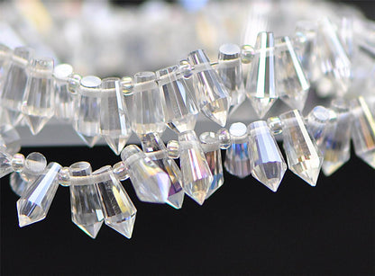 100 beads- Faceted Crystal Briolettes 8x4mm, Top Drilled Glass Teardrop, Bicone Long Drop Beads, (#TS-72)