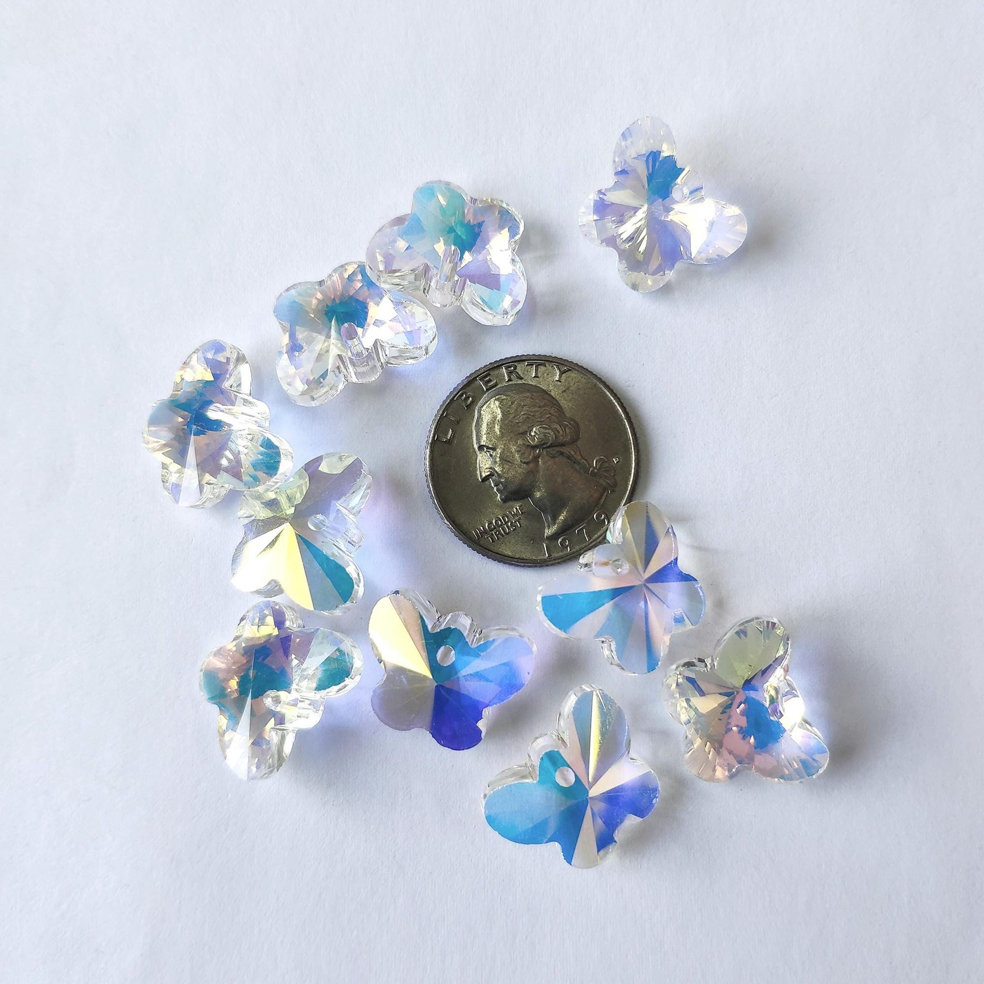 20pcs Crystal Faceted Butterfly Beads 18mm, Glass Butterfly Charm Pendants, (TS-105)