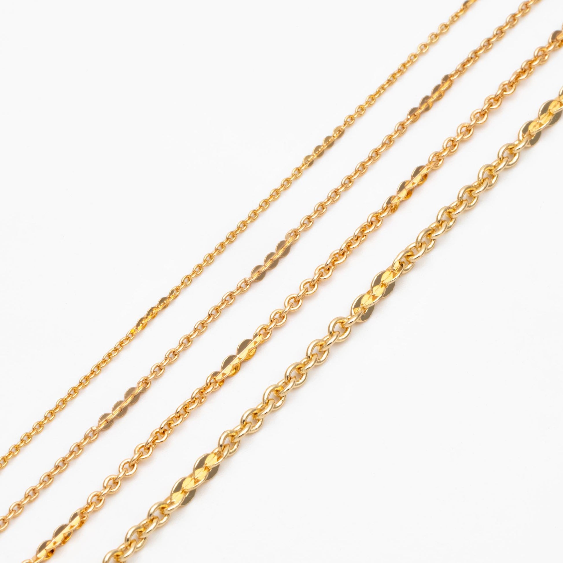 Gold plated Brass Cable Chains, 1.2/ 1.7/ 2/ 2.7mm Thin, Delicate Link Chains (#LK-104)/ 1 Meter=3.3 ft