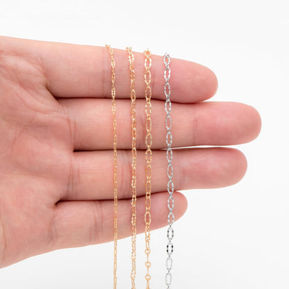 Gold/ Rhodium plated Brass Oval Cable Chains, Real Gold/ Silver Decorative Designer Chain 1.5/ 2.1/ 2.5mm (#LK-150)/ 1 Meter=3.3 ft