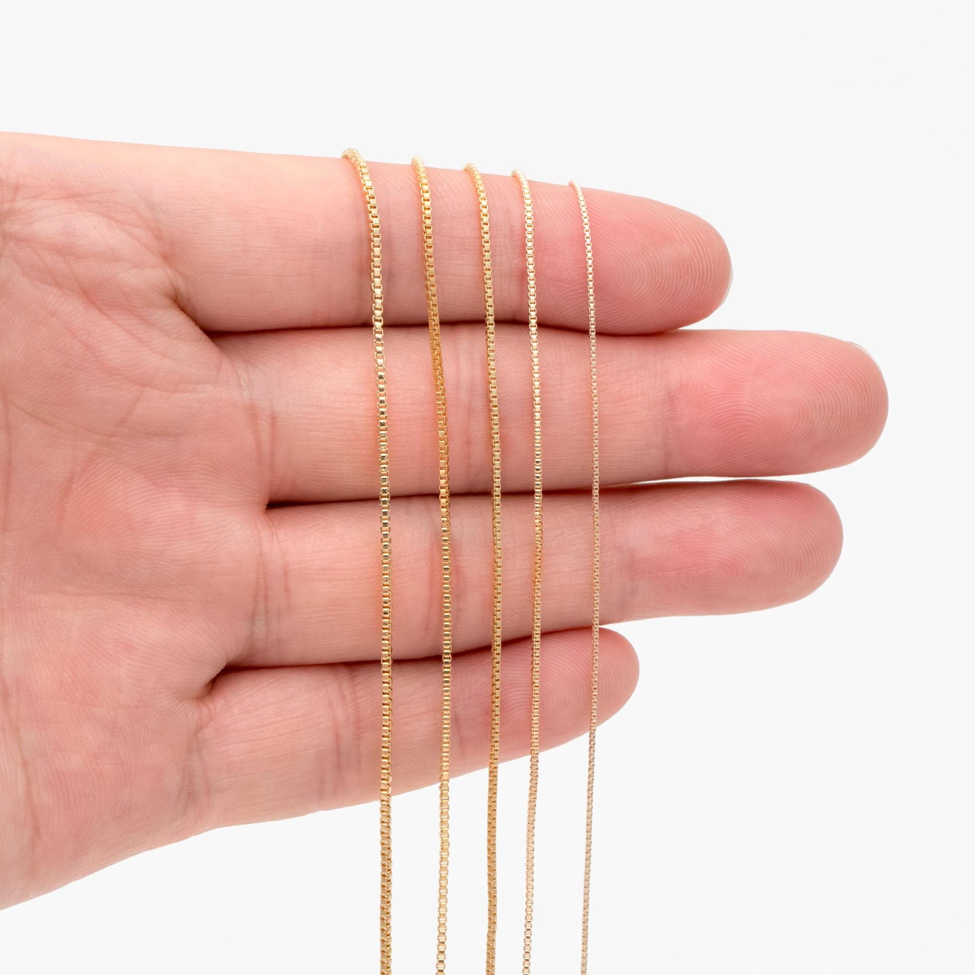 Gold plated Brass Box Chains, 0.7/ 0.8/ 0.9/ 1mm Thin, Color Not Easily Tarnish (#LK-166)/ 1 Meter=3.3 ft