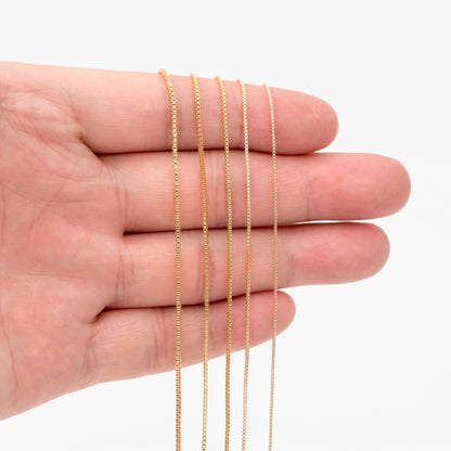 Gold plated Brass Box Chains, 0.7/ 0.8/ 0.9/ 1mm Thin, Color Not Easily Tarnish (#LK-166)/ 1 Meter=3.3 ft