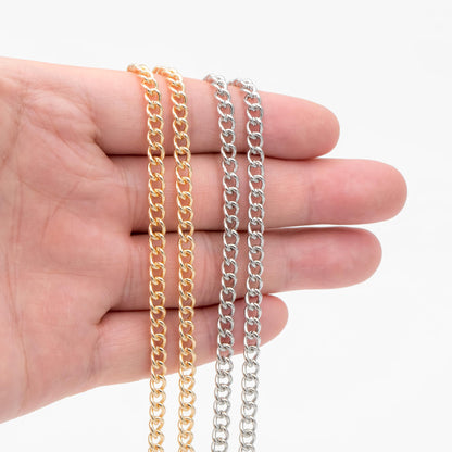 Gold/ Silver Tone Curb Chains 1.3/ 1.6/ 2.5/ 4mm, 18K Gold/ Rhodium plated Brass (#LK-249)/ 1 Meter=3.3 ft