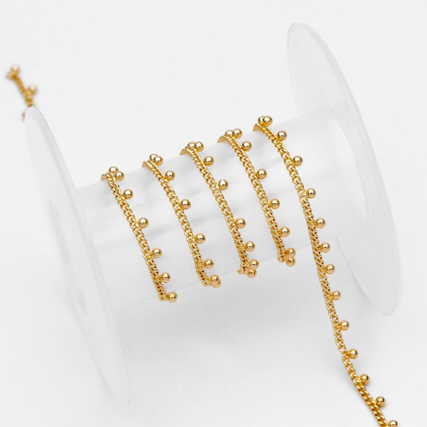 Gold/ Silver Curb Chain with Ball Charms, 18K Gold/ Rhodium plated Brass, Quality Chain for DIY Necklace Wholesale (#LK-253)/ 1 Meter=3.3ft