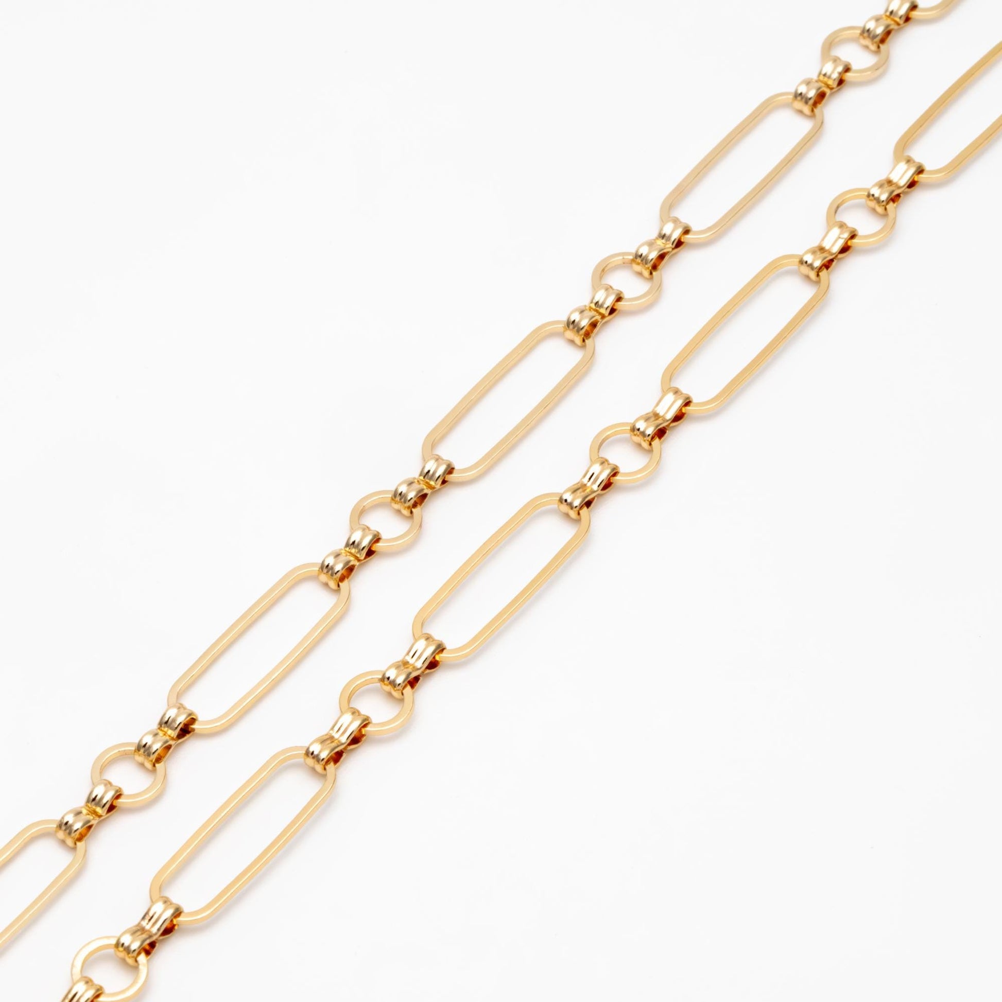 Long Oval Chains 6mm, 18K Gold plated Brass, Geometric Chain Findings Wholesale (#LK-435)/ 1 Meter=3.3 ft