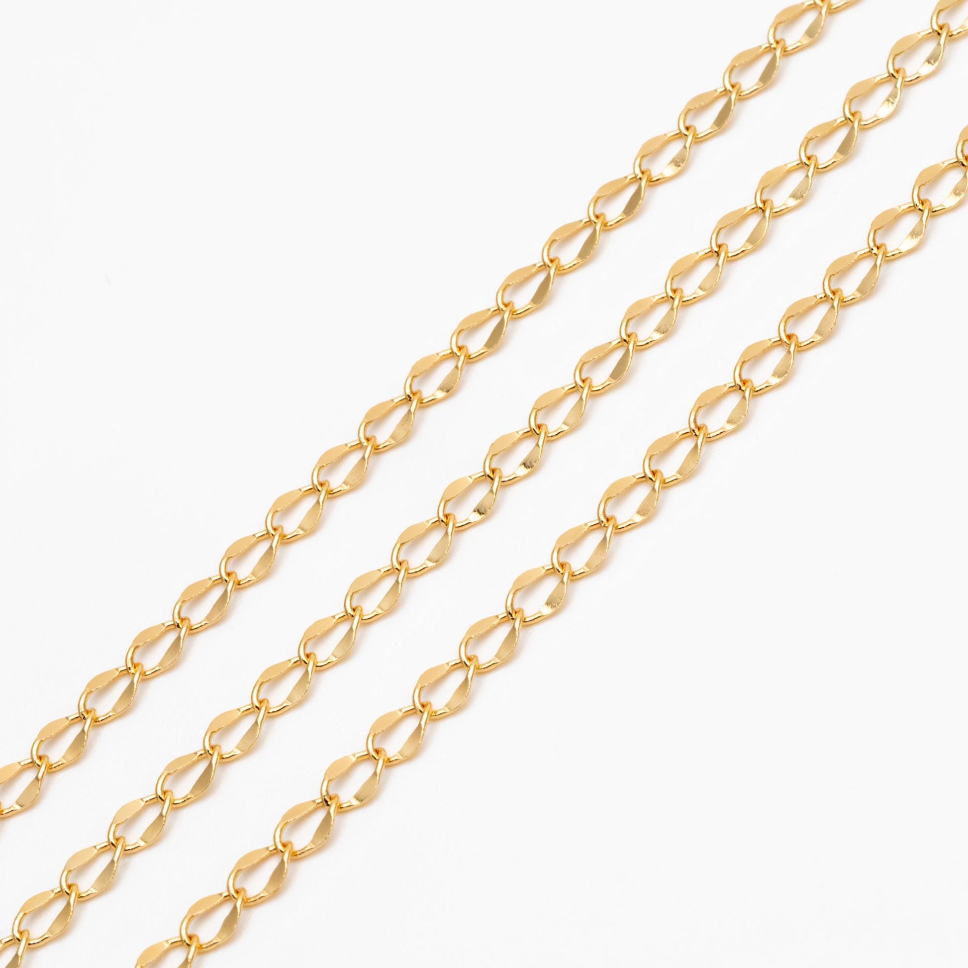 Gold plated Brass Curb Chains 3mm, DIY Necklace Findings Wholesale (#LK-277)/ 1 Meter=3.3 ft