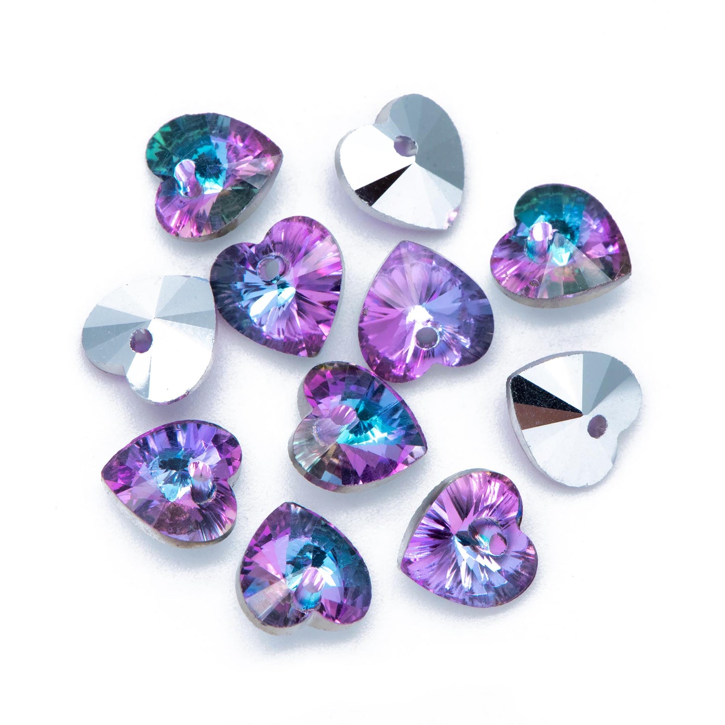 20pcs Crystal Faceted Heart Beads 8mm, Sparkly Glass Heart Charms, (TS-108)