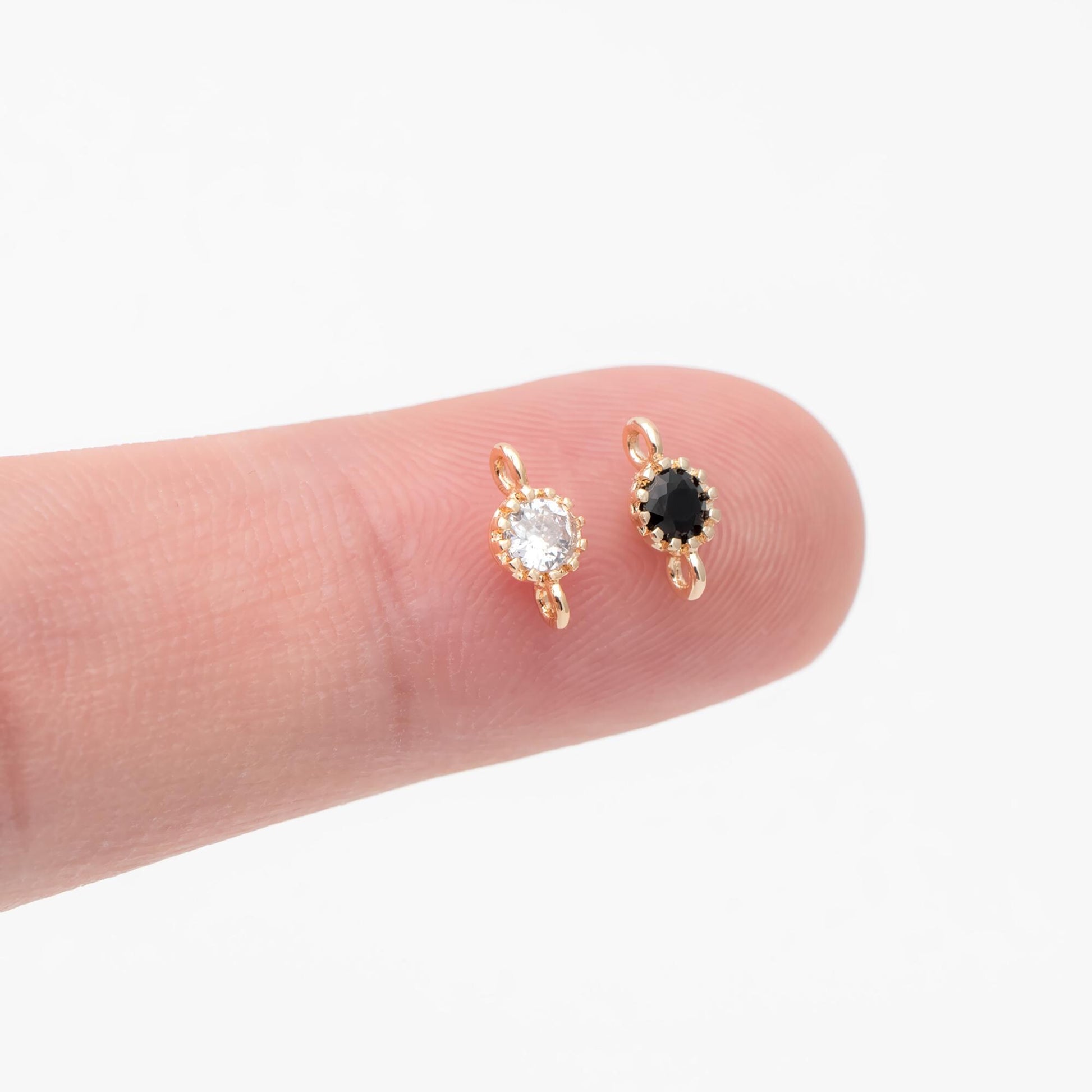 10pcs CZ Pave Round Coin Connectors 4x8mm, Real Gold plated Brass, Mini Geometric Charm Pendants (GB-2850-A)