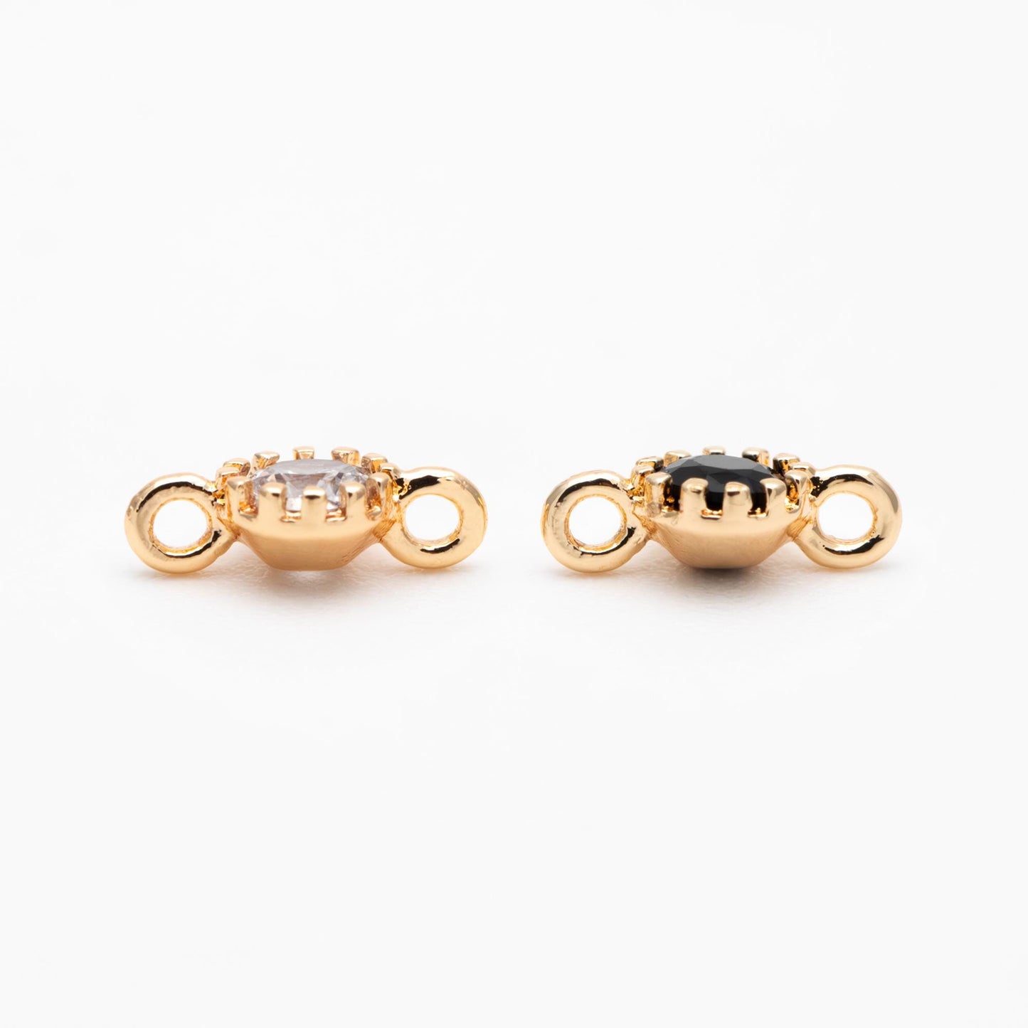 10pcs CZ Pave Round Coin Connectors 4x8mm, Real Gold plated Brass, Mini Geometric Charm Pendants (GB-2850-A)
