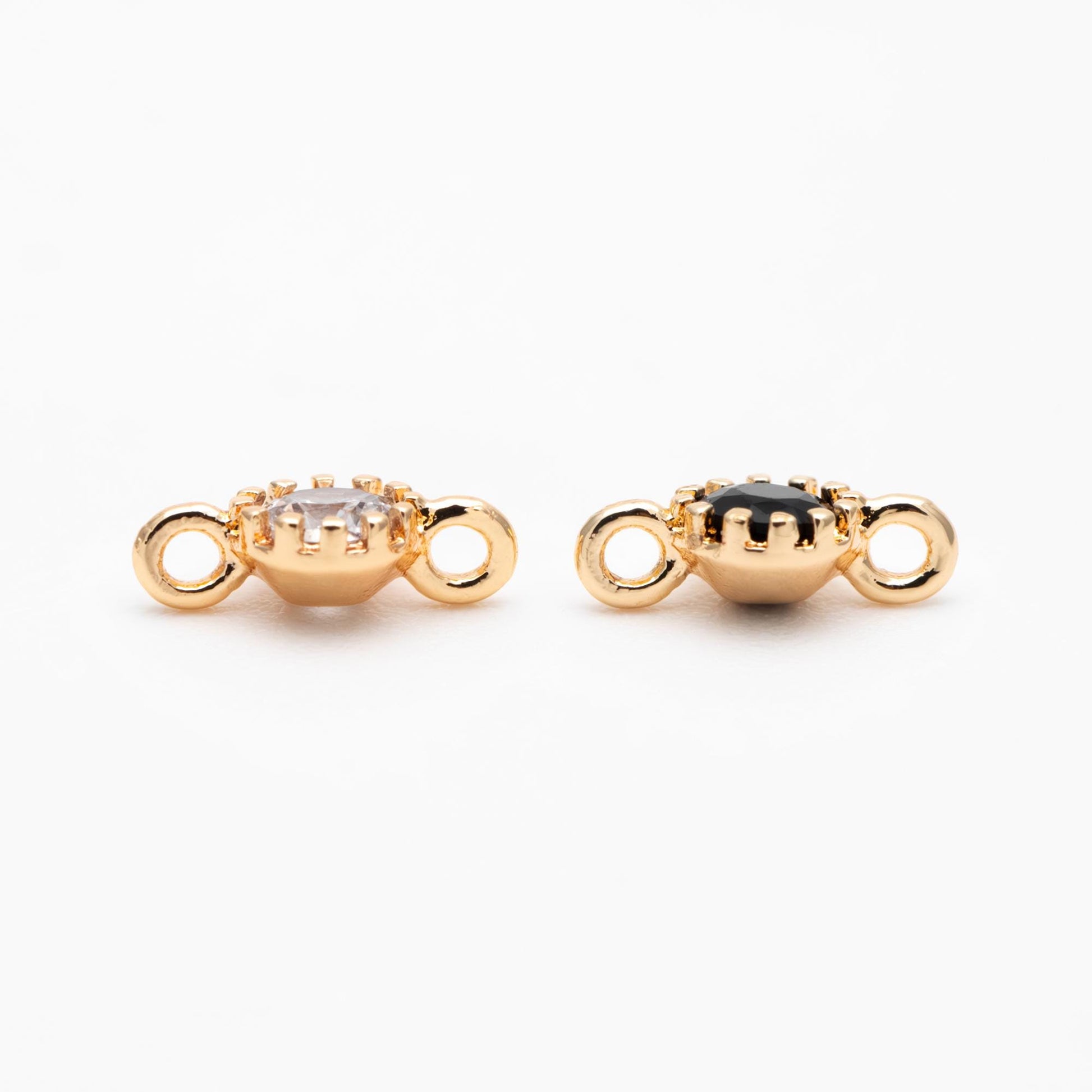 10pcs CZ Pave Round Coin Connectors 4x8mm, Real Gold plated Brass, Mini Geometric Charm Pendants (GB-2850-A)