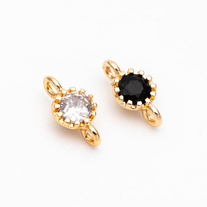 10pcs CZ Pave Round Coin Connectors 4x8mm, Real Gold plated Brass, Mini Geometric Charm Pendants (GB-2850-A)