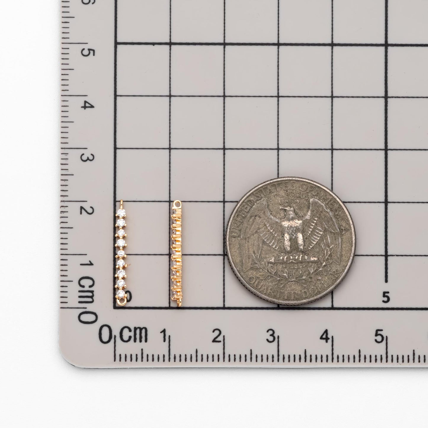 4pcs CZ Pave Bar Connector 20mm, Real Gold plated Brass, Cubic Zirconia Stick Charms (GB-1143-B)