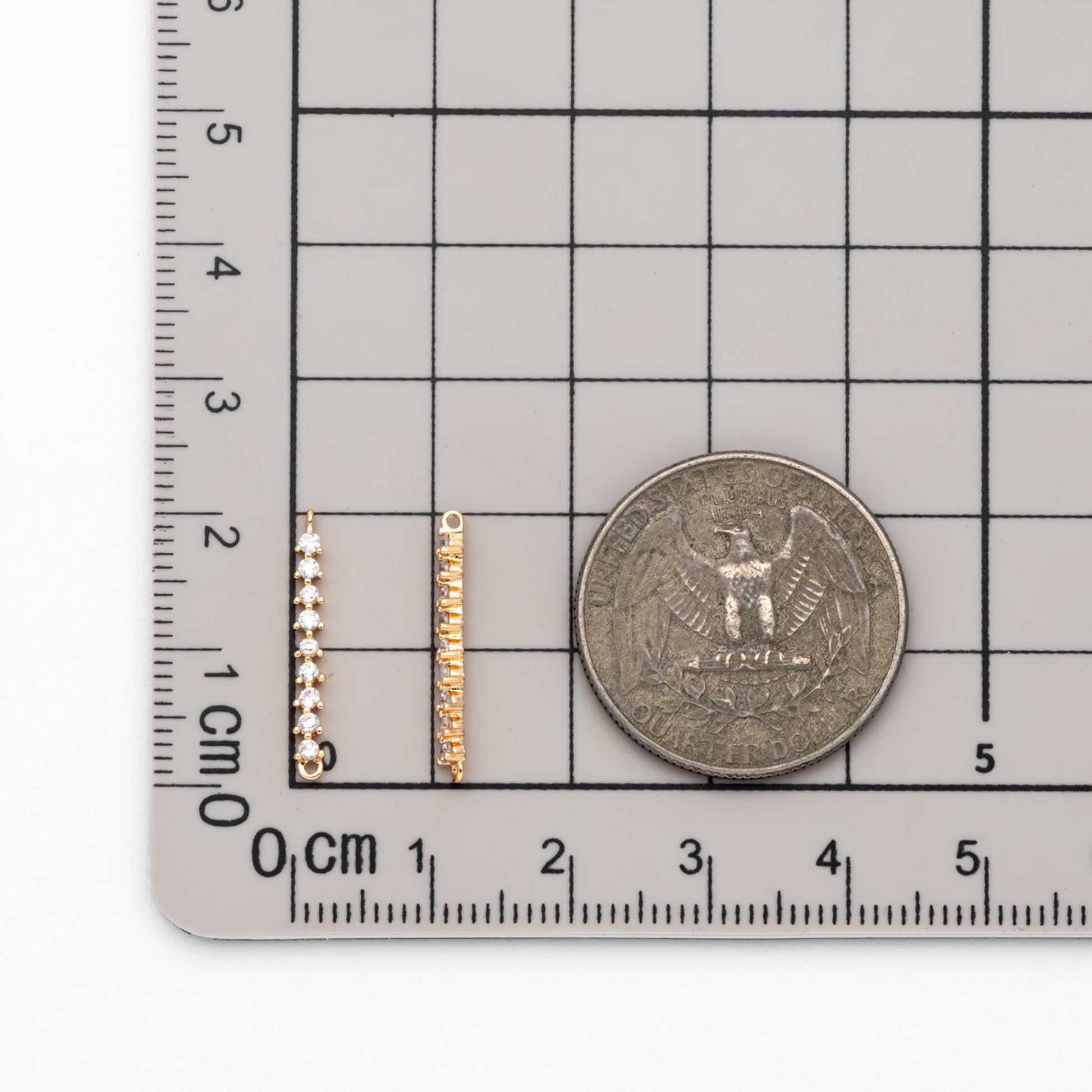 4pcs CZ Pave Bar Connector 20mm, Real Gold plated Brass, Cubic Zirconia Stick Charms (GB-1143-B)