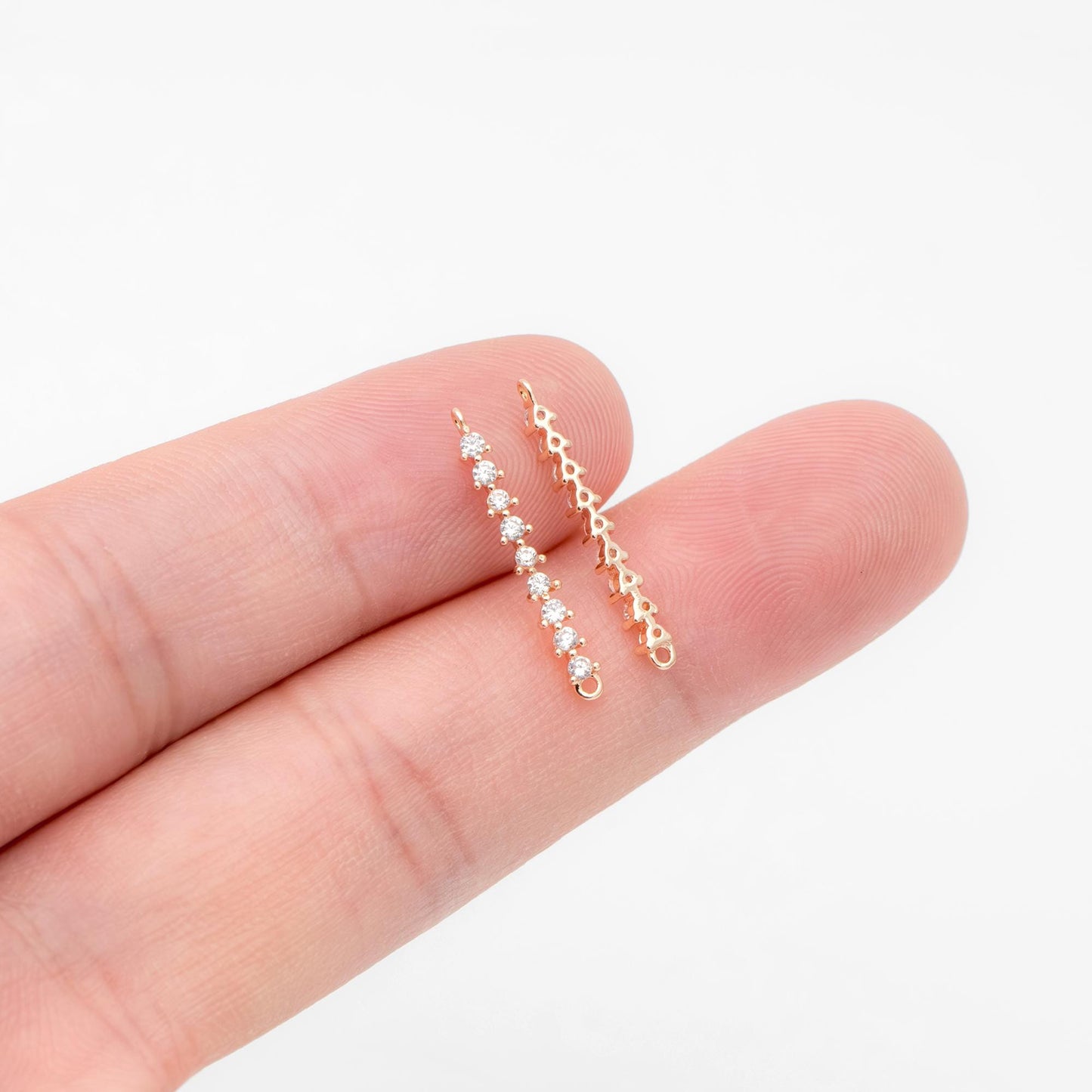 4pcs CZ Pave Bar Connector 20mm, Real Gold plated Brass, Cubic Zirconia Stick Charms (GB-1143-B)