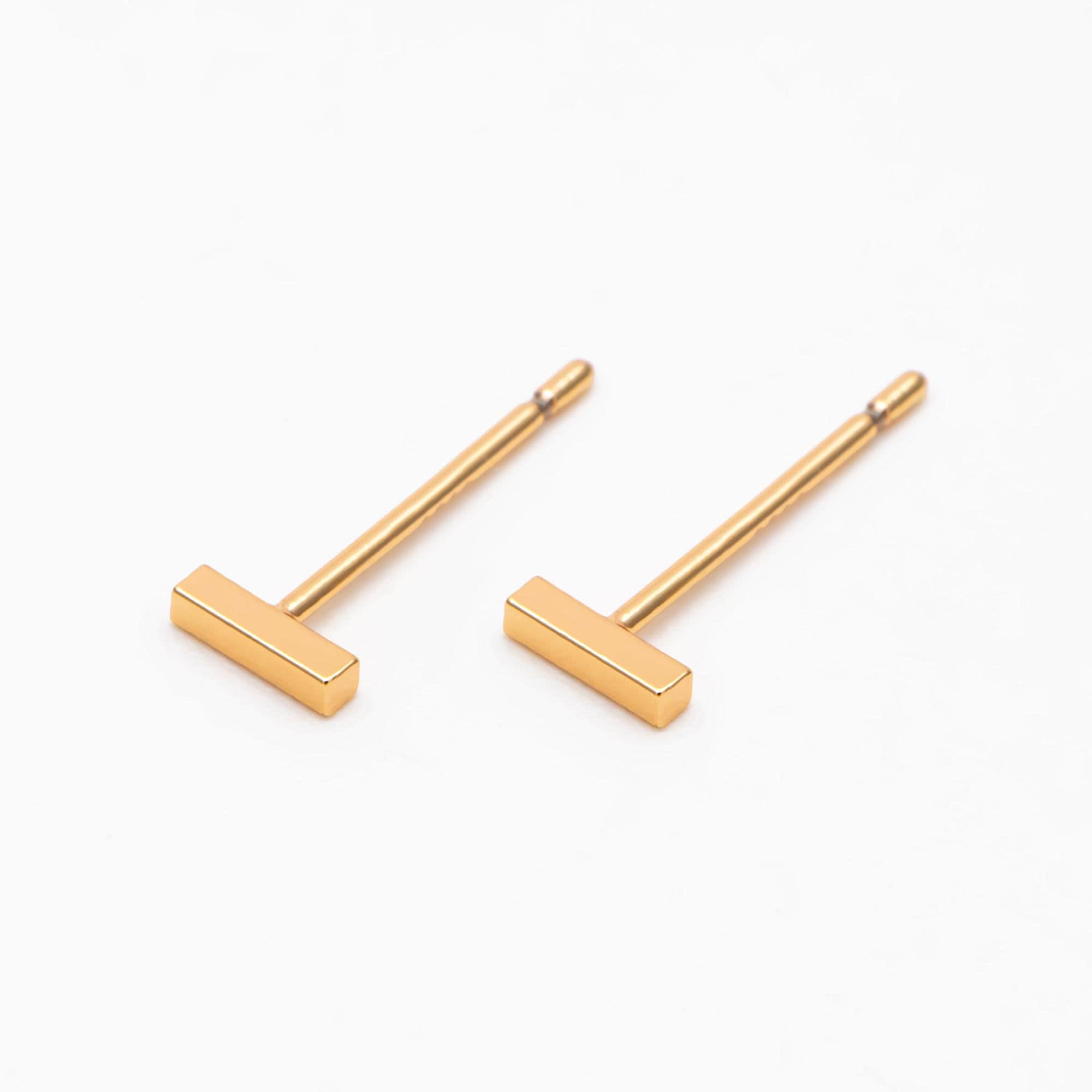 10pcs Gold/ Silver Bar Ear Posts, Gold/ Rhodium plated Brass Earring Findings, Stud Earring Components (GB-4217-E)