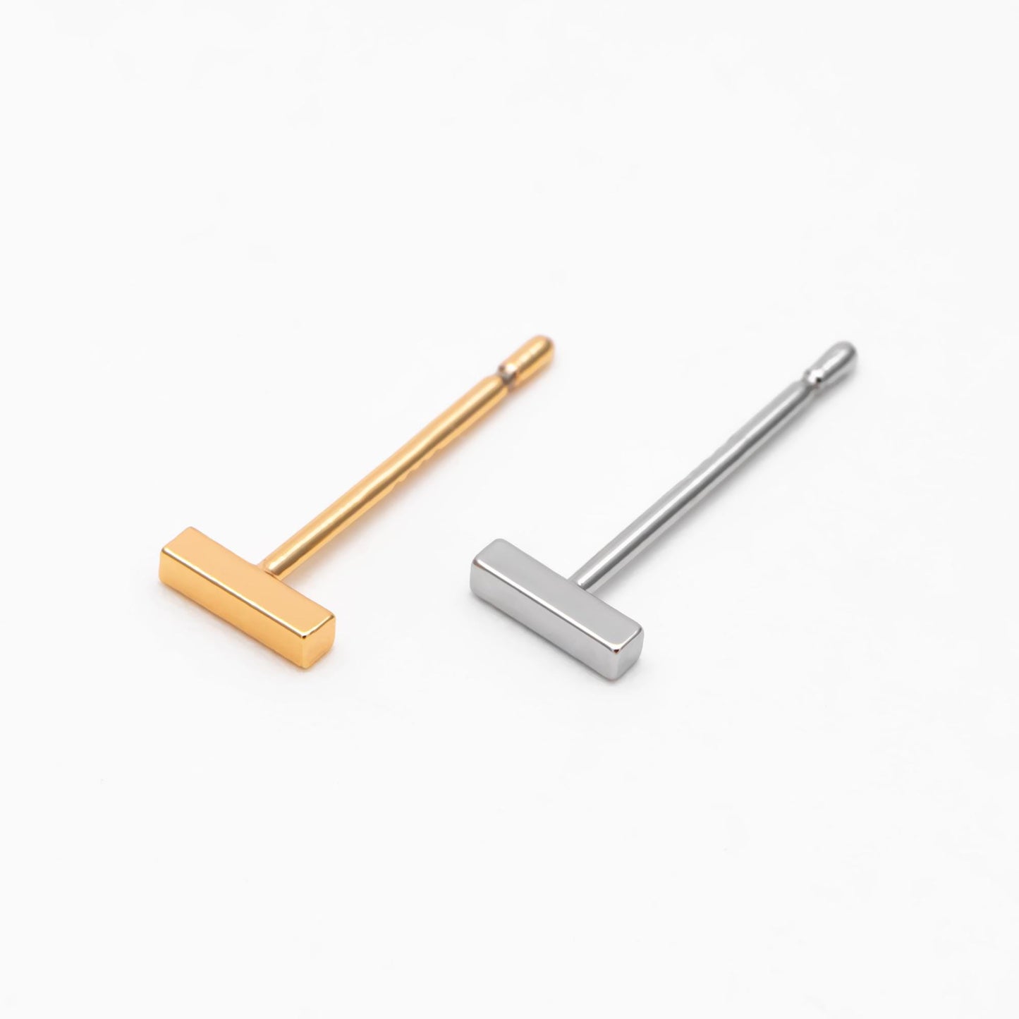 10pcs Gold/ Silver Bar Ear Posts, Gold/ Rhodium plated Brass Earring Findings, Stud Earring Components (GB-3033)
