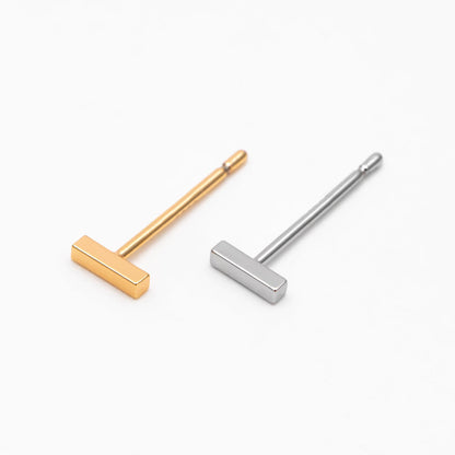 10pcs Gold/ Silver Bar Ear Posts, Gold/ Rhodium plated Brass Earring Findings, Stud Earring Components (GB-3033)