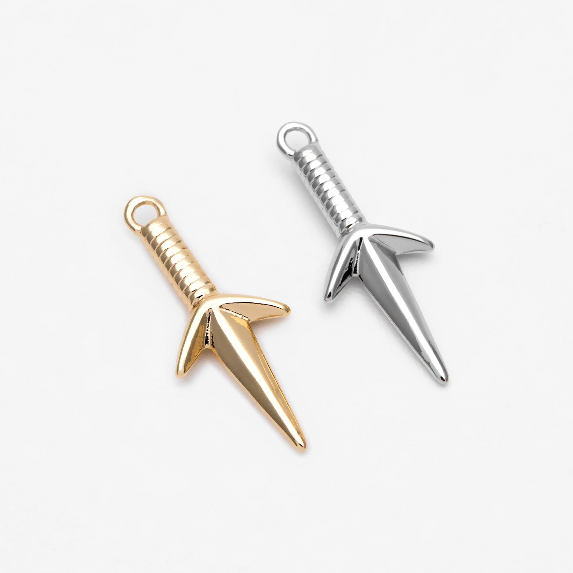 10pcs Gold/ Silver Shuriken Charm, Dirk Charm, Weapon Charm, Sword Charm, Dagger Charm (GB-2185-C)