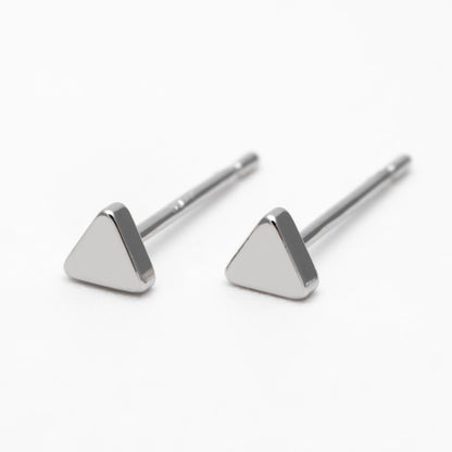 10pcs Gold/ Silver Triangle Minimalist Earrings, 4mm, Real Gold/ Rhodium Plated Brass Geometric Earring Studs (GB-3332)