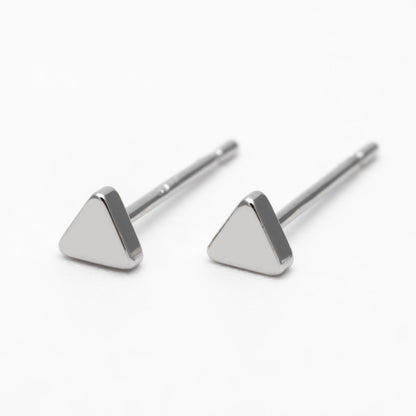 10pcs Gold/ Silver Triangle Minimalist Earrings, 4mm, Real Gold/ Rhodium Plated Brass Geometric Earring Studs (GB-3332)