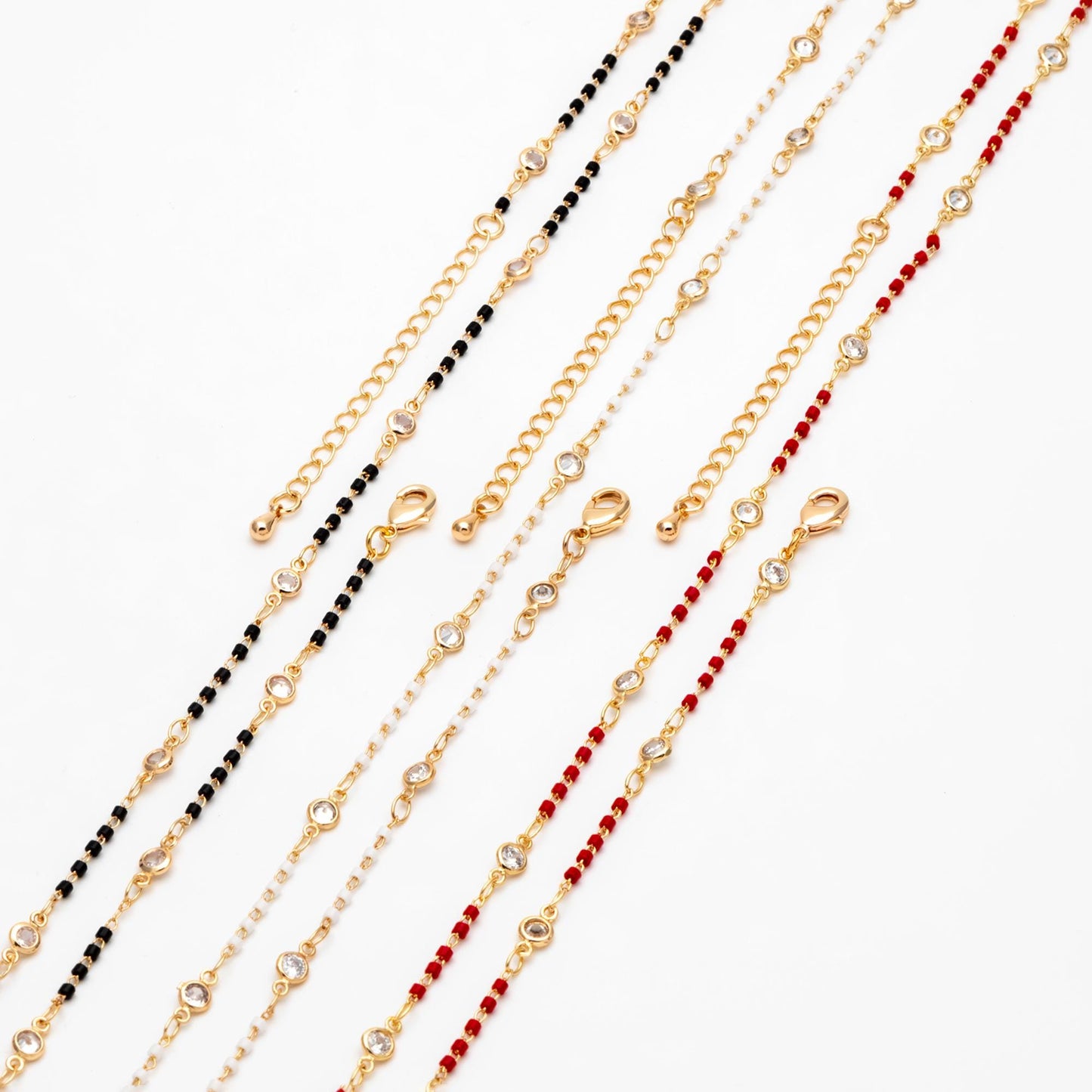 Black/ White/ Red Miyuki Seed Bead Chain Bracelet/ Anklet/ Necklace with Extender, Adjustable Jewelry Set, Ready to Wear (#LK-437)