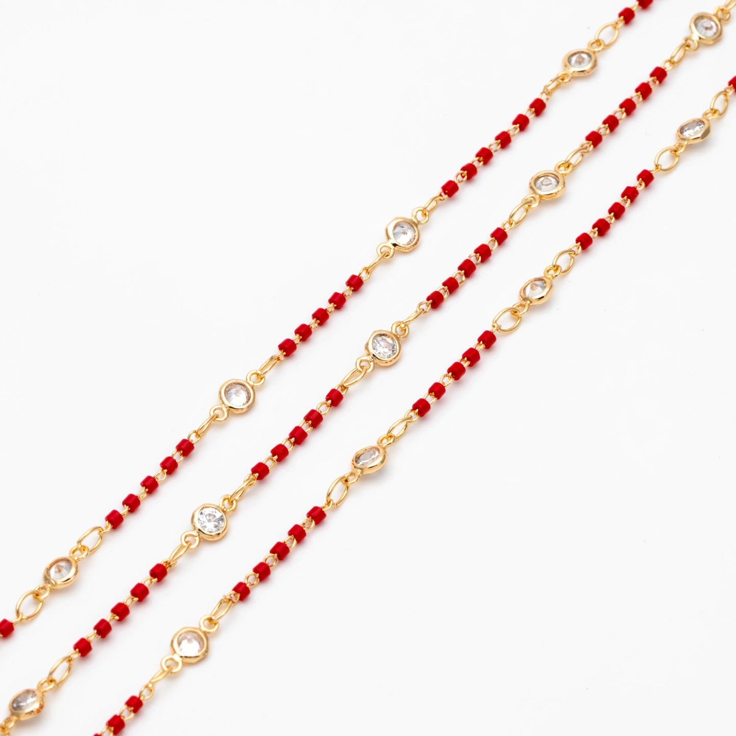 Miyuki Seed Bead Chain, Dainty Gold Beaded Chains, 4mm Round Coin CZ Links (#LK-437)/ 1 Meter=3.3 ft