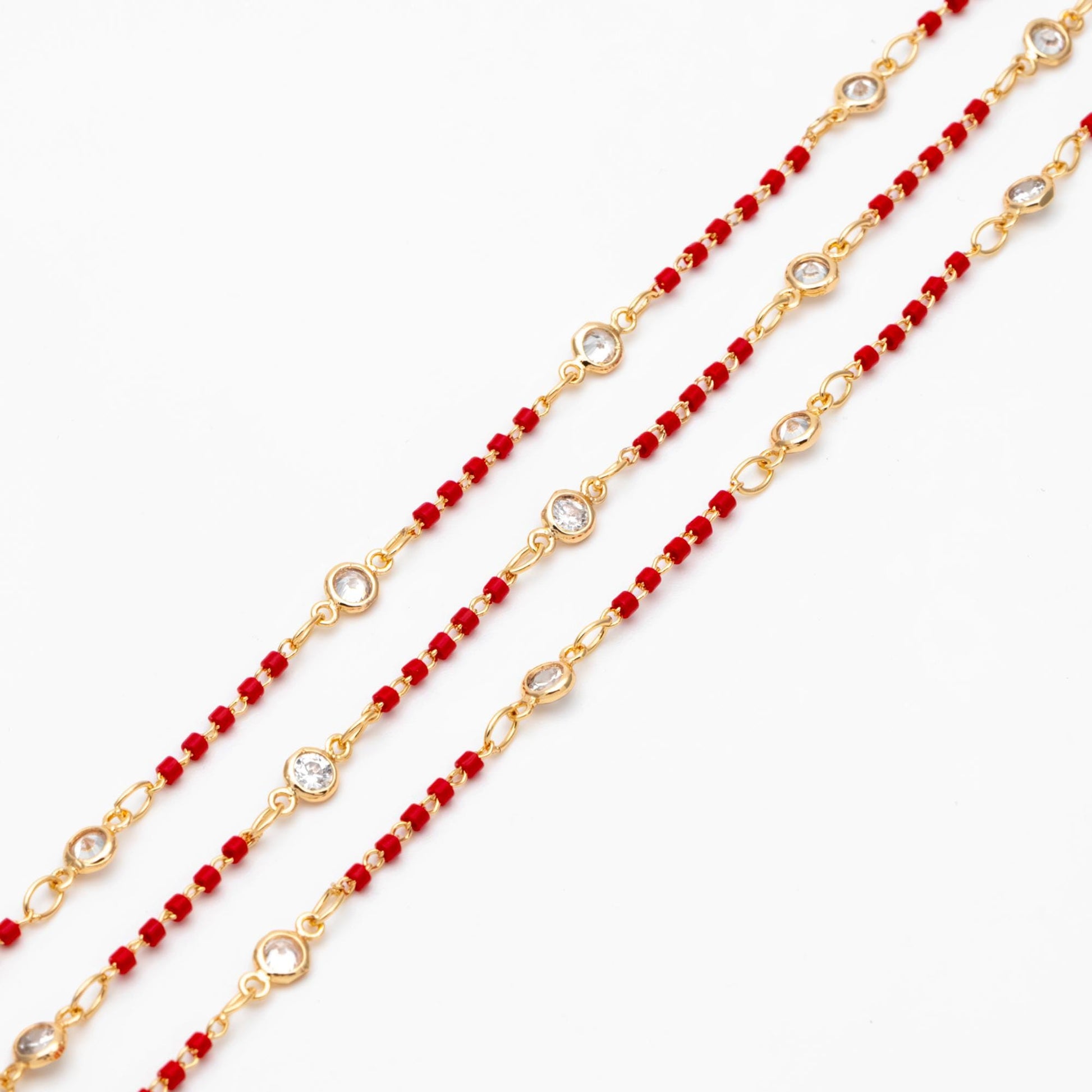 Miyuki Seed Bead Chain, Dainty Gold Beaded Chains, 4mm Round Coin CZ Links (#LK-437)/ 1 Meter=3.3 ft