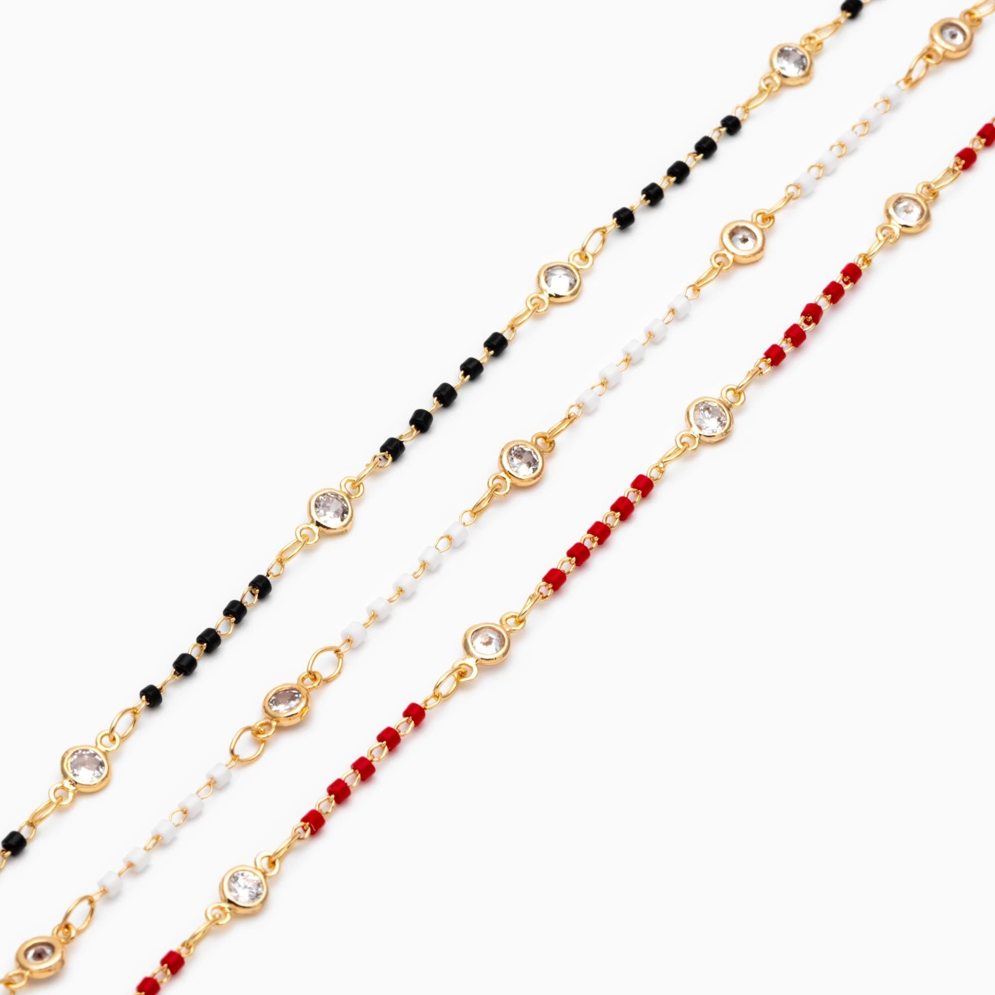 Miyuki Seed Bead Chain, Dainty Gold Beaded Chains, 4mm Round Coin CZ Links (#LK-437)/ 1 Meter=3.3 ft