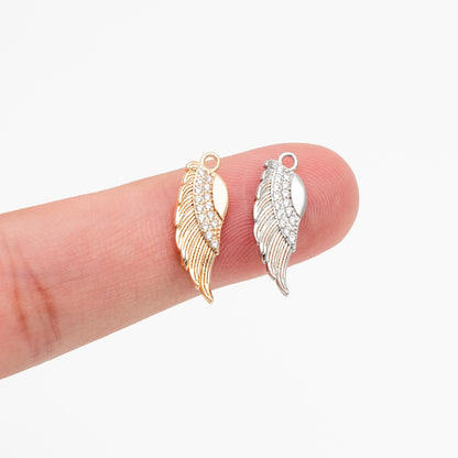 4pcs Gold/ Silver Tone Wing Charms , Real 18K Gold/ Rhodium plated Brass Wing Pendants , Color Not Easily Tarnish (GB-383)