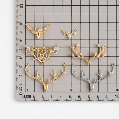 4pcs Gold/ Silver Tone Deer horn Connector, 18K Gold/ Rhodium plated Brass, Deer Horn Antlers Connector Charms (GB-427)