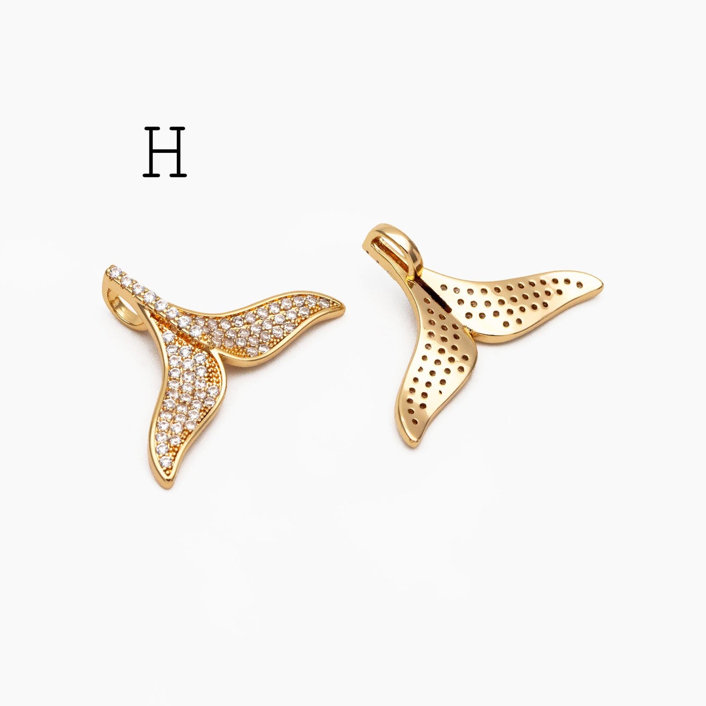 4pcs Gold Whale Tail Charms , Real Gold plated Brass, Mermaid Tail Pendants (GB-1156)