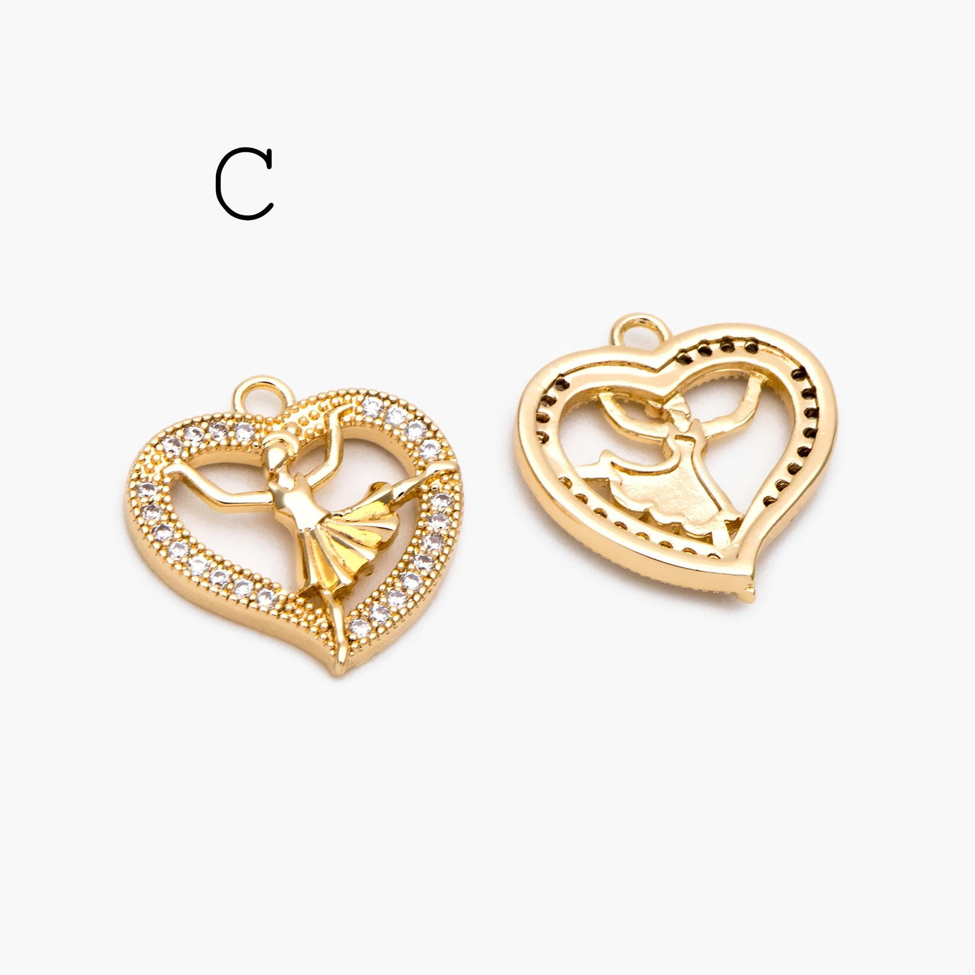4pcs CZ Pave Gold Ballerina Charms, 18K Gold plated Brass, Ballet Leap Dancer Charm, girl charm (GB-1189)