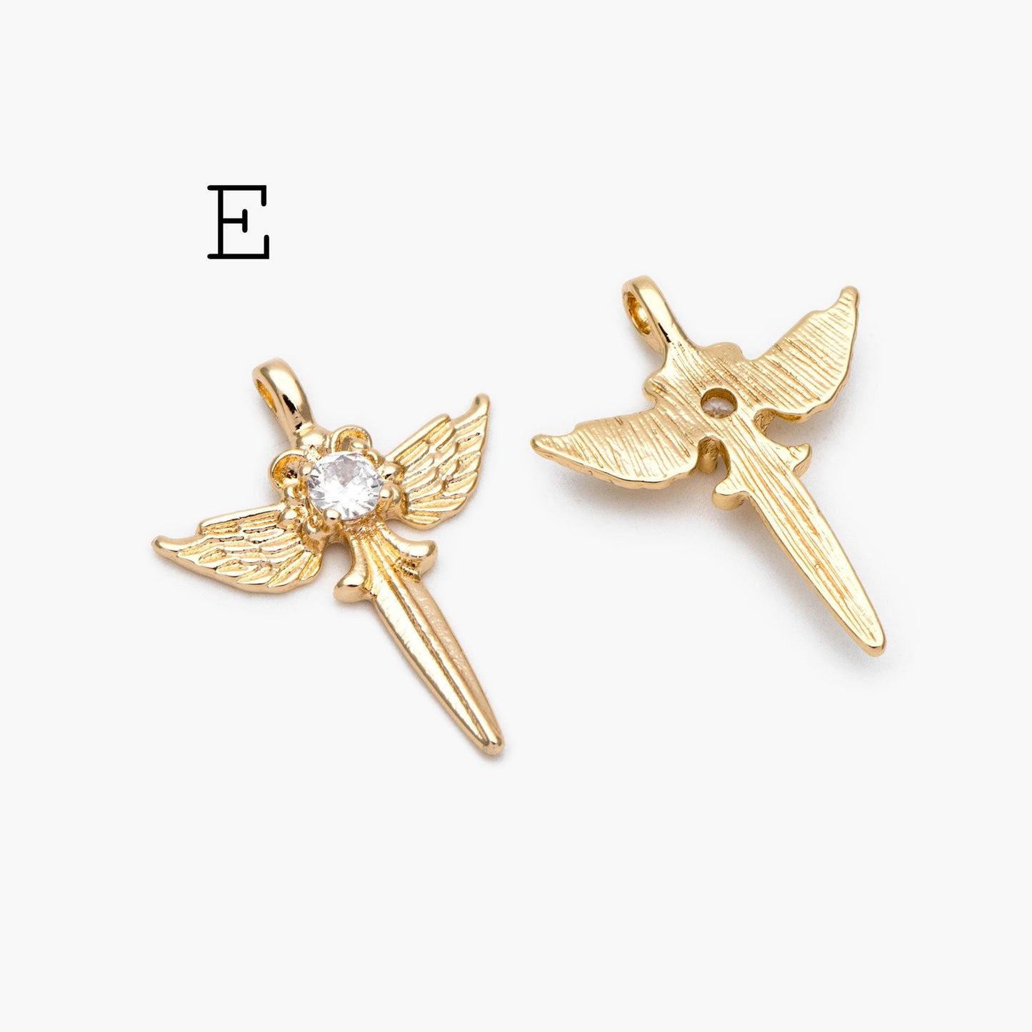 4pcs CZ Pave Gold/ Silver tone Angel Wing Charm, Wing Necklace Charm (GB-1810)