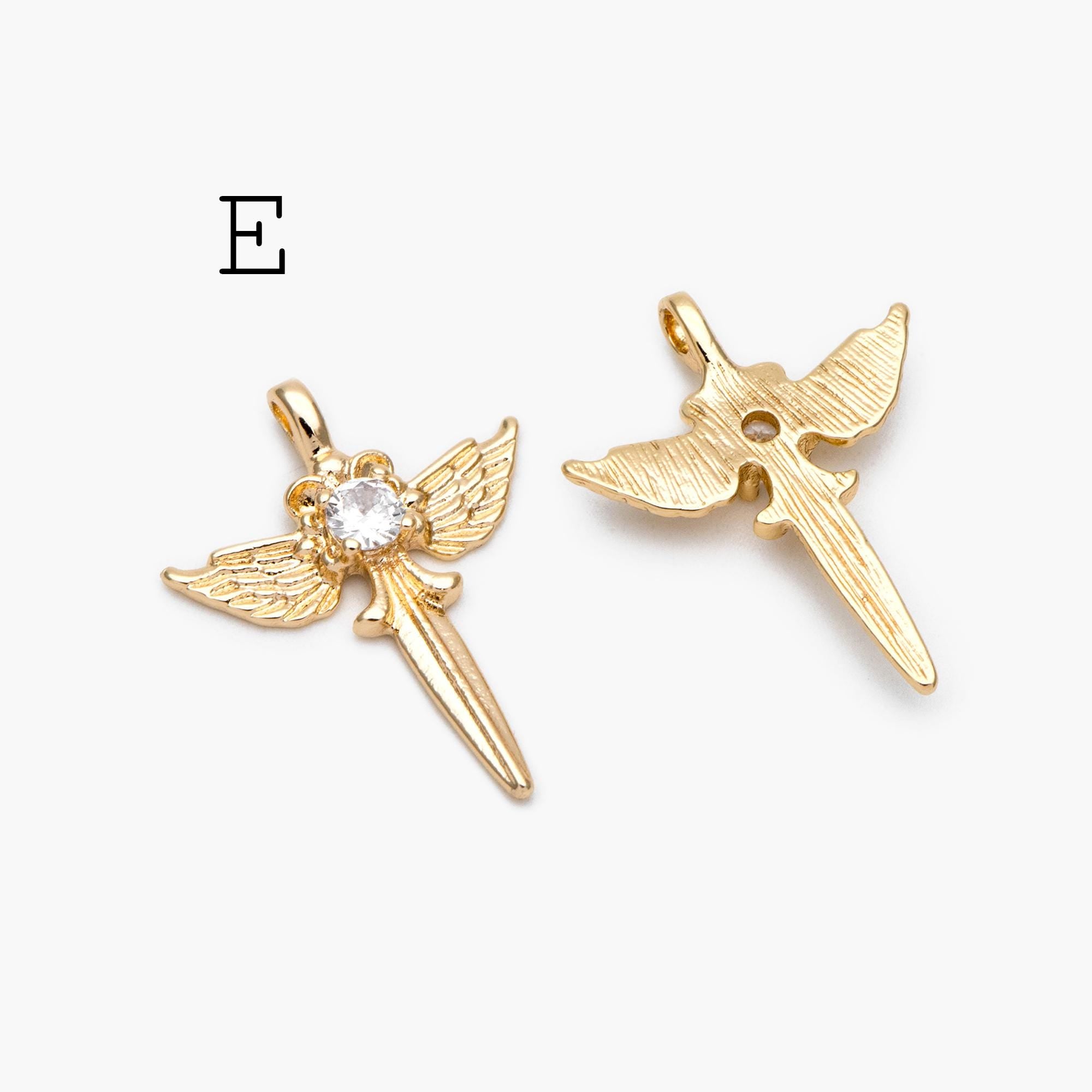 4pcs CZ Pave Gold/ Silver tone Angel Wing Charm, Wing Necklace Charm (GB-1810)