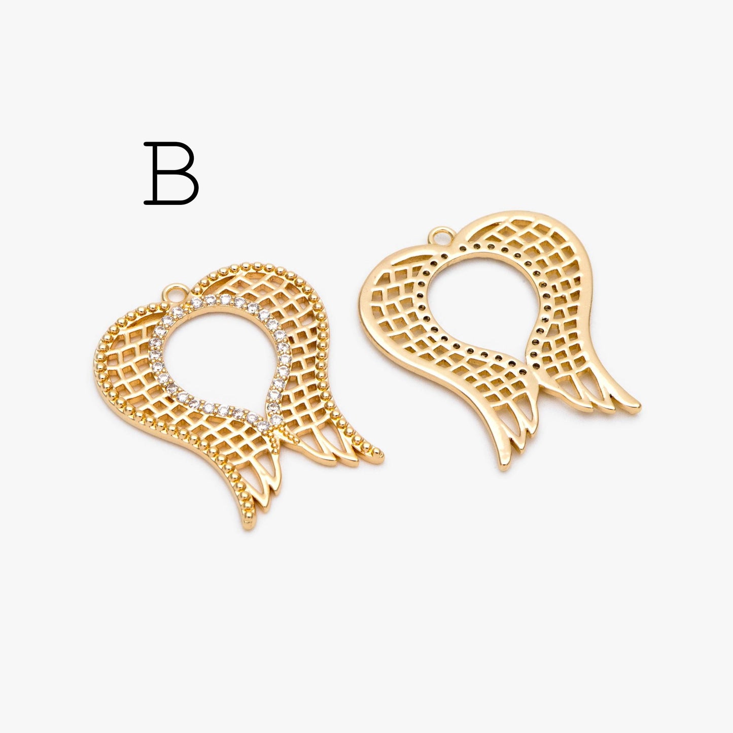 4pcs CZ Pave Gold Angel Wing Charm, Gold plated Brass, Dainty Wing Pendants (GB-2087)